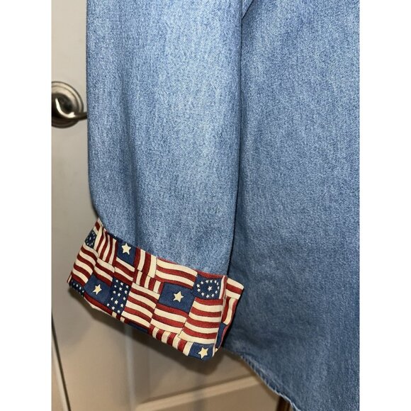 Womens Embellished Denim Blue Jean XL Top Quilt Pin Up Girl Quilter USA Patriot - Picture 5 of 16